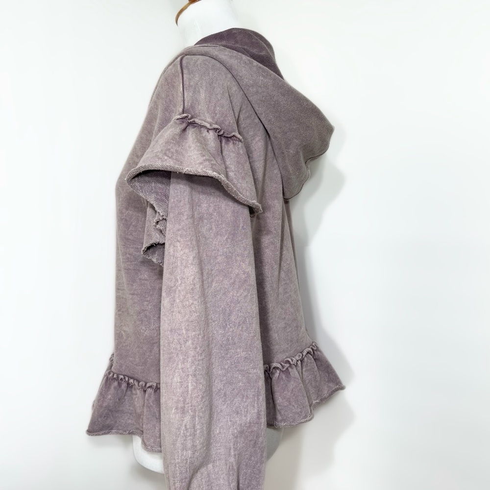 SOLD-Anthropologie Ruffled Mineral Wash Pullover Hooded Peplum Sweatshirt - Picture 3 of 8